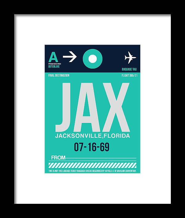 Jacksonville Framed Print featuring the digital art JAX Jacksonville Luggage Tag II by Naxart Studio