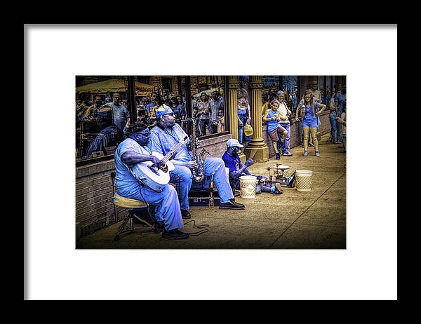 Street Framed Print featuring the photograph Jazz Musician Street Buskers in Infrared by Randall Nyhof