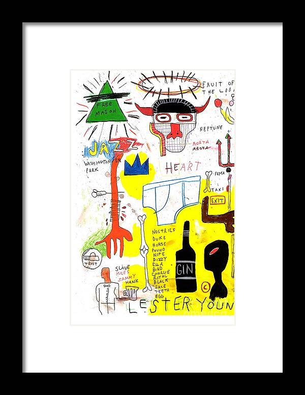 Jean Michel Basquiat Lester Young- Contemporary Art Print-original Artwork-n.y-modern Framed Print featuring the painting Jean Michel Basquiat LESTER YOUNG by New York Artist