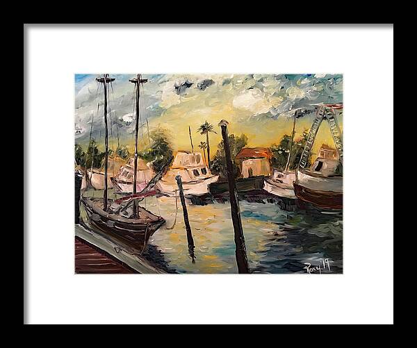 Harbor Framed Print featuring the painting Jeannes Harbor by Roxy Rich