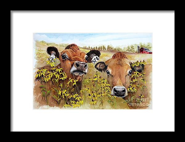 Cows Framed Print featuring the painting Jersey Girls by Jeanette Ferguson