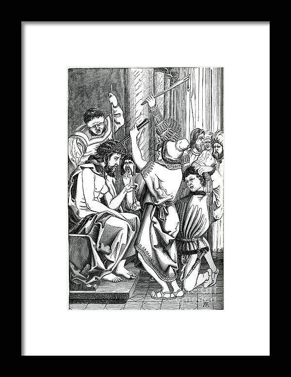 Engraving Framed Print featuring the drawing Jesus Crowned With Thorns, 1870 by Print Collector