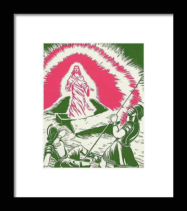 Adult Framed Print featuring the drawing Jesus Rising from a Tomb by CSA Images