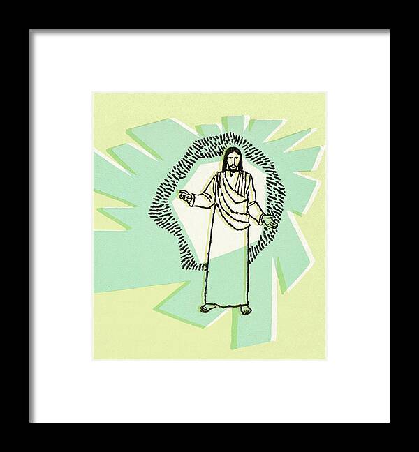 Adult Framed Print featuring the drawing Jesus With Green Background by CSA Images