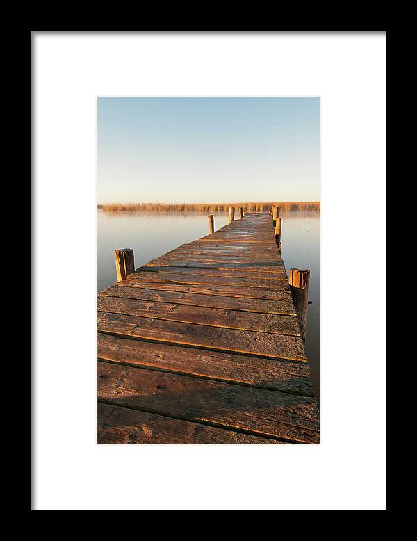 Tranquility Framed Print featuring the photograph Jetty At Dawn, Velddrif, Western Cape by Peter Chadwick