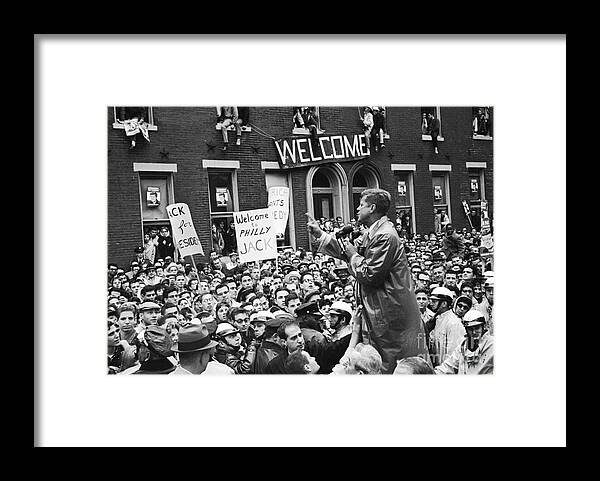 Crowd Of People Framed Print featuring the photograph Jfk At Temple University by Bettmann