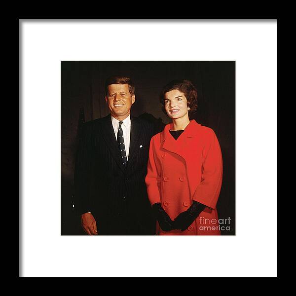 Mid Adult Women Framed Print featuring the photograph John F. Kennedy And His Wife by Bettmann