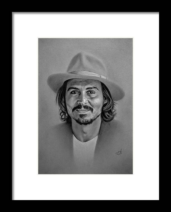 Johnny Depp Framed Print featuring the drawing Johnny Depp by JPW Artist