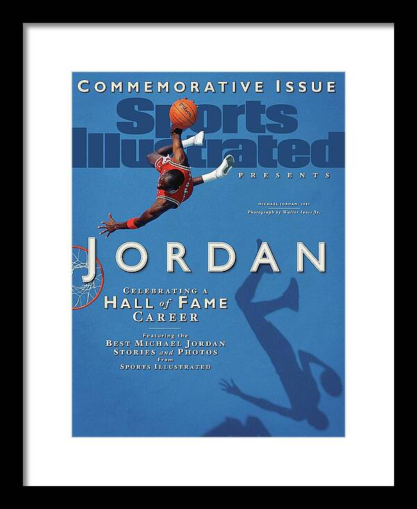 1980-1989 Framed Print featuring the photograph Jordan Celebrating A Hall Of Fame Career Sports Illustrated Cover by Sports Illustrated