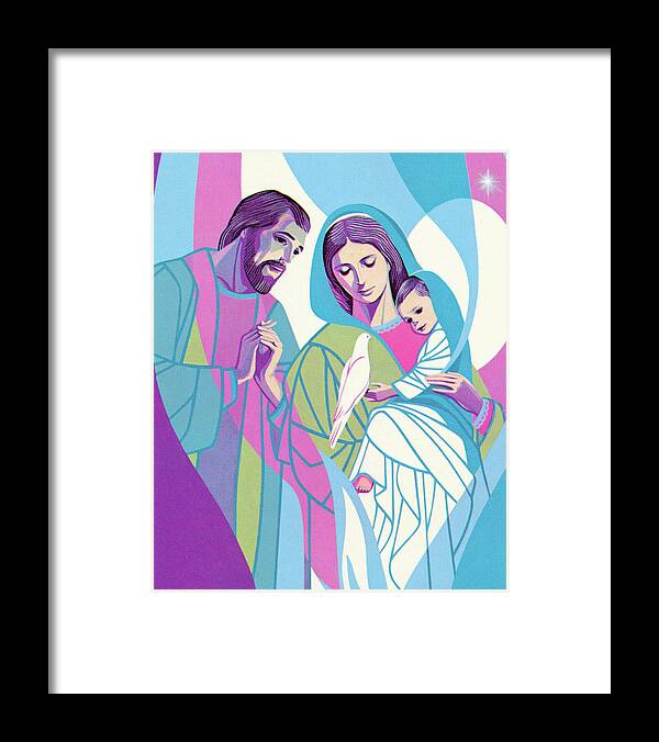 Adult Framed Print featuring the drawing Joseph, Mary, and Jesus by CSA Images