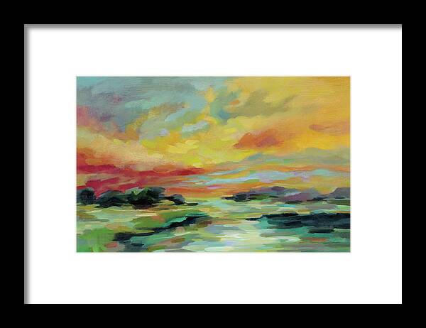Abstract Framed Print featuring the painting July Sunset by Silvia Vassileva