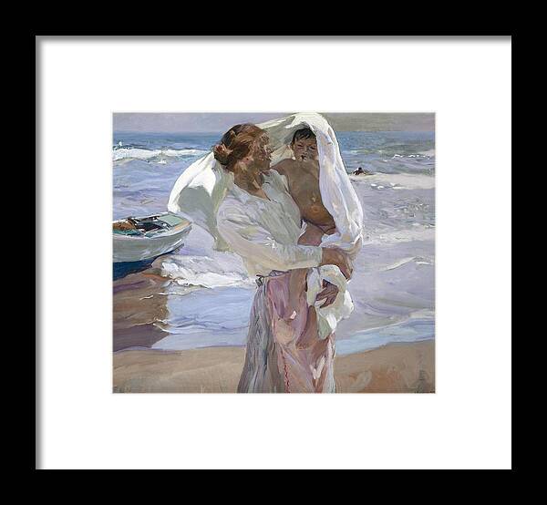 Joaquin Sorolla Framed Print featuring the painting 'Just Out of the Sea', 1915, Oil on canvas, 130 x 155 cm. by Joaquin Sorolla -1863-1923-