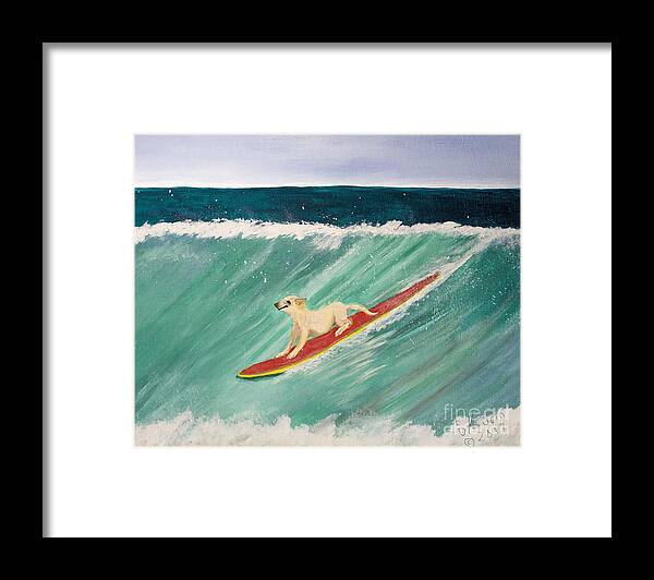 Lab Surfing Framed Print featuring the painting K9 Up by Elizabeth Mauldin
