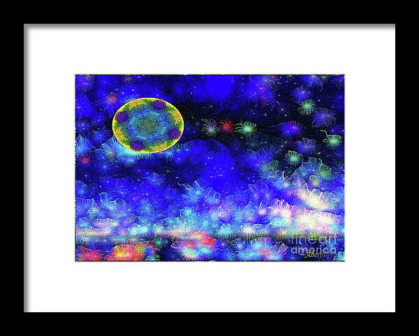 Moon Framed Print featuring the mixed media Kaleidoscope Moon for Children Gone Too Soon Number 1 - Ascension by Aberjhani