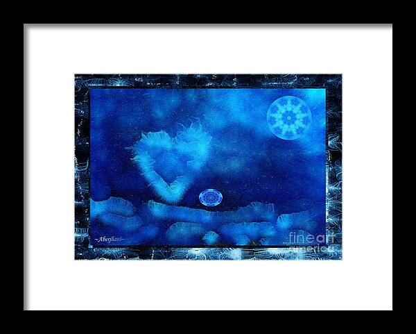 Moon Framed Print featuring the digital art Kaleidoscope Moon for Children Gone Too Soon Number 4 - Cerulean Valentine by Aberjhani