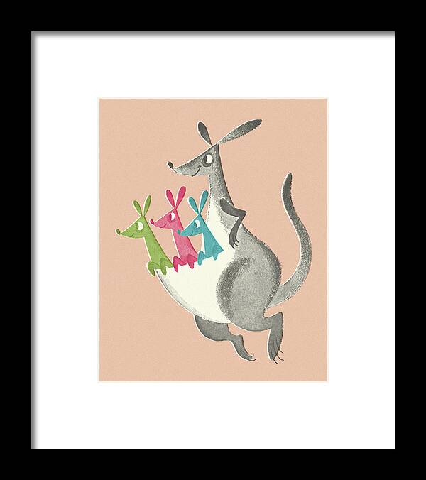 Animal Framed Print featuring the drawing Kangaroo with Three Joeys by CSA Images