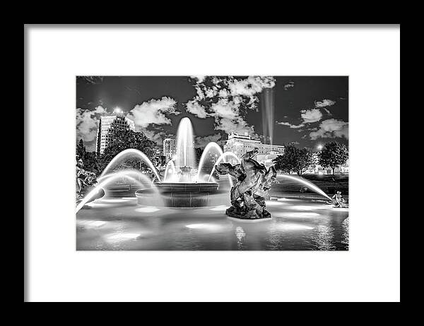 America Framed Print featuring the photograph Kansas City J.C. Nichols Fountain in the Plaza - Black and White by Gregory Ballos