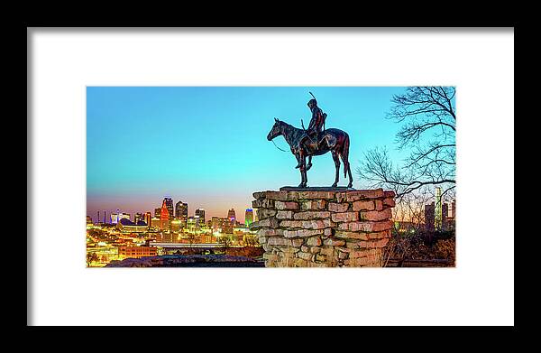 America Framed Print featuring the photograph Kansas City Scout and Skyline Panorama by Gregory Ballos