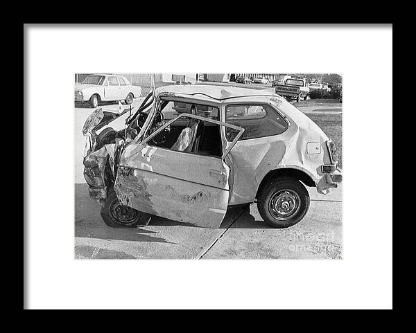 People Framed Print featuring the photograph Karen Silkwoods Crushed Car by Bettmann