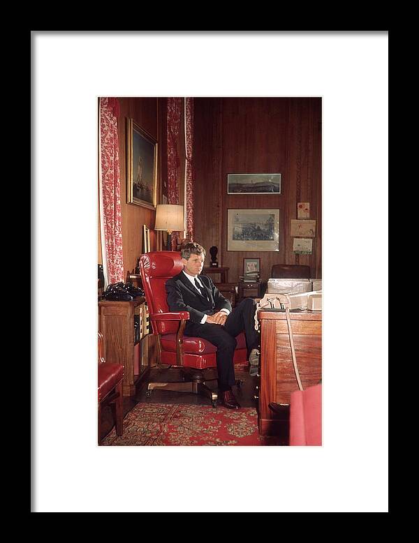 People Framed Print featuring the photograph Kennedy In Office by Hulton Archive