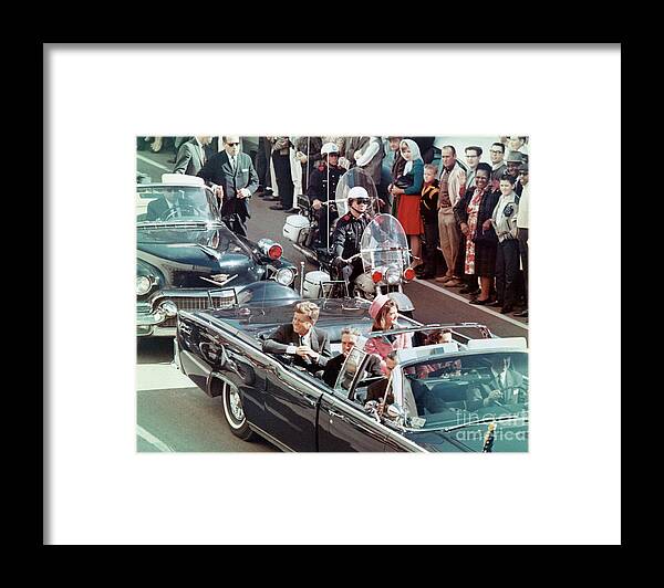 Crowd Of People Framed Print featuring the photograph Kennedys Riding In Dallas Motorcade by Bettmann