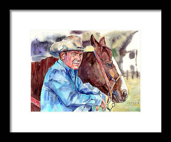 Kevin Framed Print featuring the painting Kevin Costner portrait by Suzann Sines