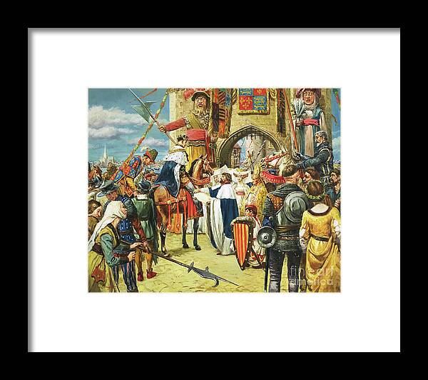King Henry V?s Triumphal Return To London After His Victory At Agincourt Framed Print featuring the painting King Henry V?s Triumphal Return To London After His Victory At Agincourt by Cl Doughty