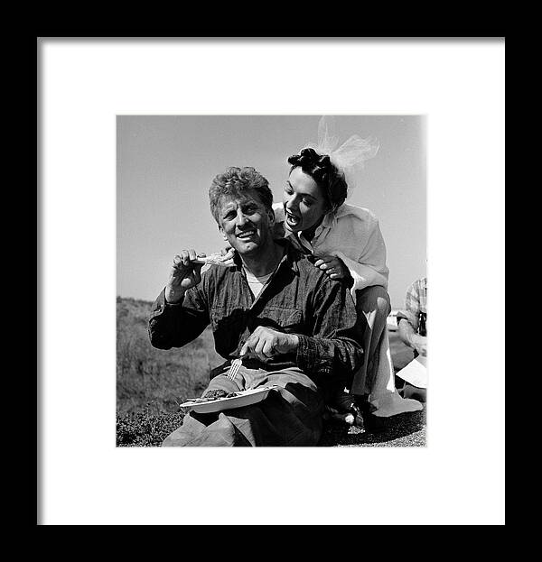Outdoors Framed Print featuring the photograph Kirk Douglas & Ruth Roman On The Set Of 'Champion' by Peter Stackpole