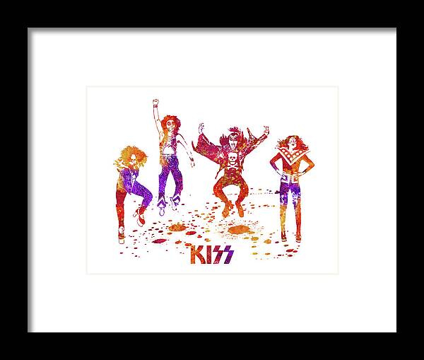 Kiss Framed Print featuring the painting Kiss Band Watercolor Splatter 02 by SP JE Art