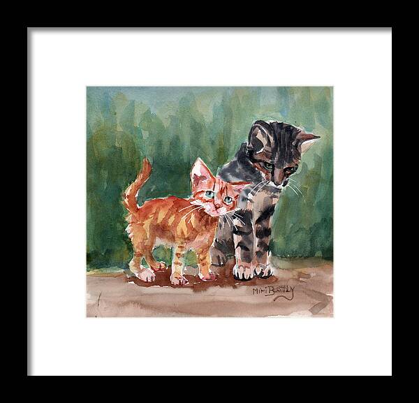 Red Tabby And Brown Tabby Kittens Aleppo Syria Framed Print featuring the painting Kittens by Mimi Boothby