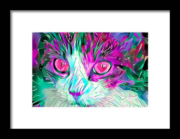 Pink Framed Print featuring the digital art Kitty Love Pink Eyes by Don Northup