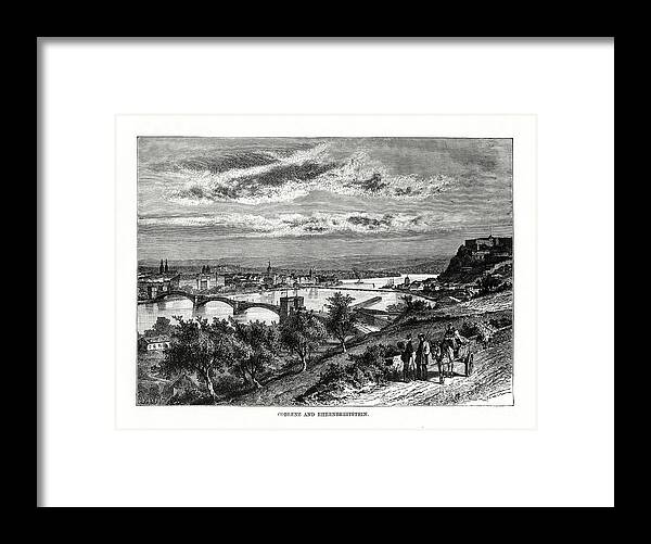 Engraving Framed Print featuring the drawing Koblenz And Festung Ehrenbreitstein by Print Collector
