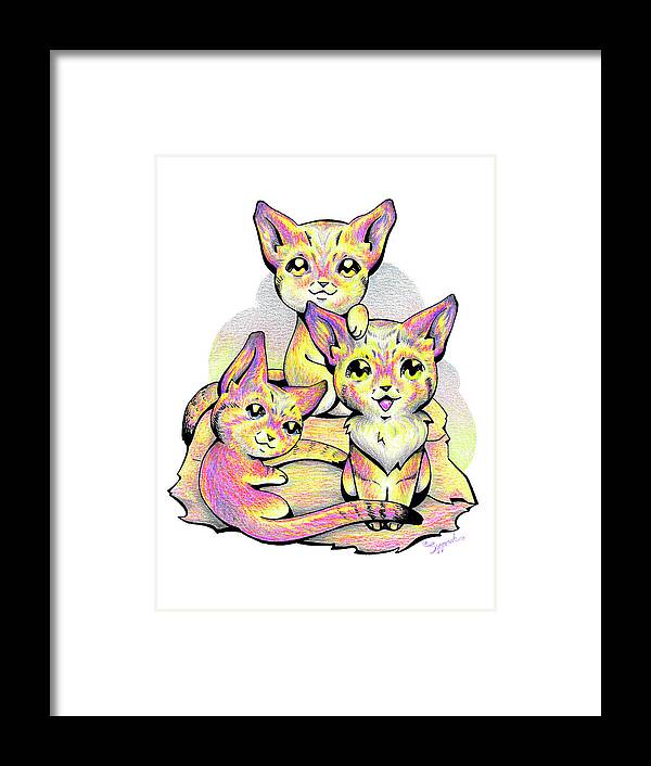 Colorful Framed Print featuring the drawing Kolorful Kitties by Sipporah Art and Illustration