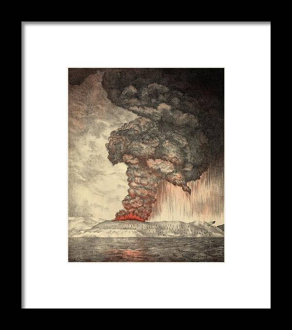 Southeast Asia Framed Print featuring the photograph Krakatoa Erupts by Hulton Archive
