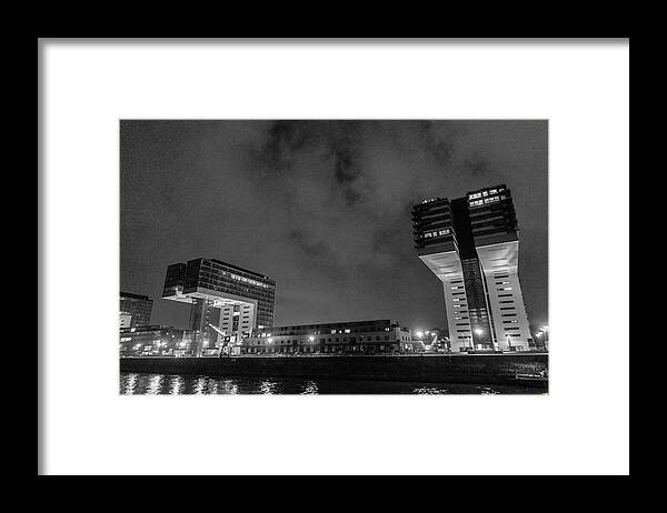 2018 Framed Print featuring the photograph Kranhauser at Night, Cologne Germany by Mary Lee Dereske