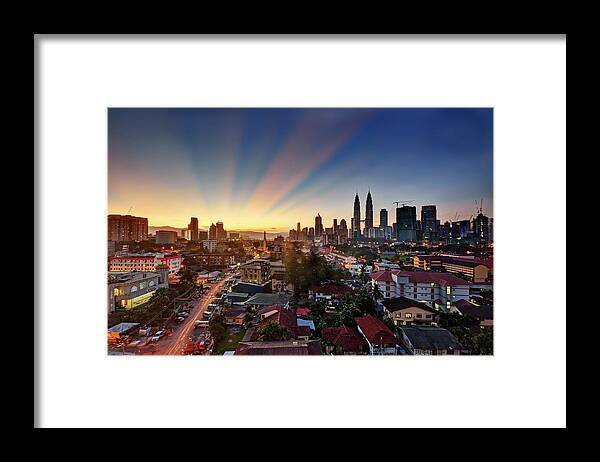 Outdoors Framed Print featuring the photograph Kuala Lumpur In Colourful Lights by Tuah Roslan