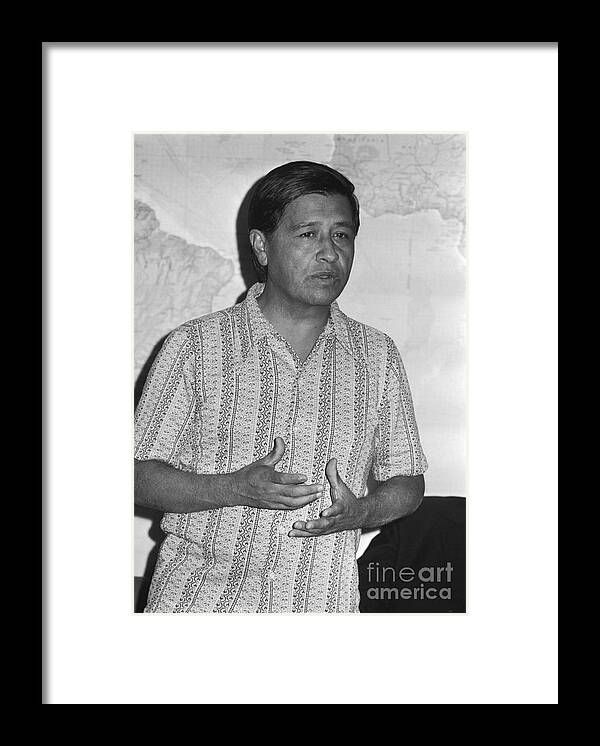 People Framed Print featuring the photograph Labor Leader Cesar Chavez Speaks by Bettmann
