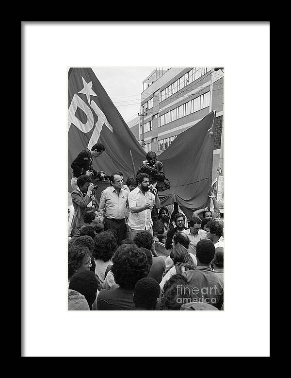 1980-1989 Framed Print featuring the photograph Labor Leader Lula Da Silva Speaks by Bettmann