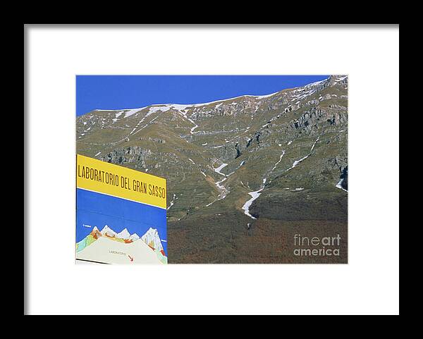 Mountain Framed Print featuring the photograph Laboratory Sign At Gran Sasso Massif by Tommaso Guicciardini/infn/science Photo Library