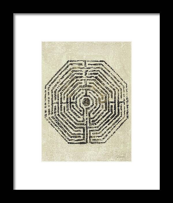 Black Framed Print featuring the mixed media Labyrinth Vertical by Sue Schlabach