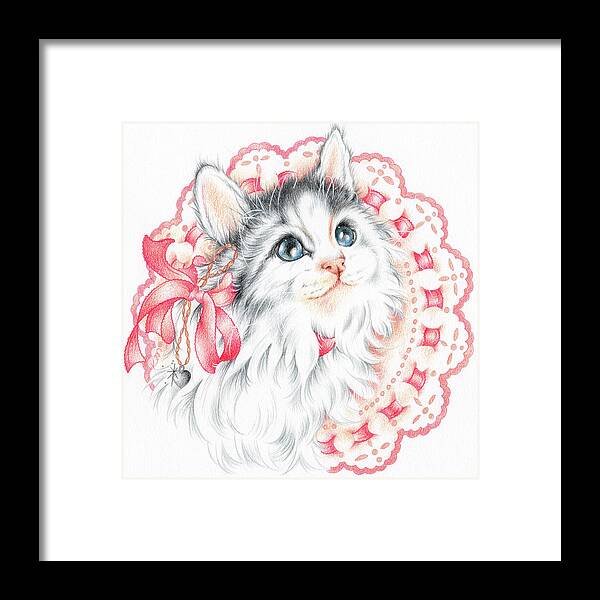 Lacey Kitten Framed Print featuring the painting Lacey Kitten by Cb Studios