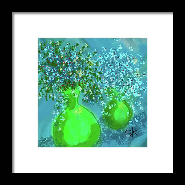 Floral Framed Print featuring the digital art Lacy Vases by Sherry Killam
