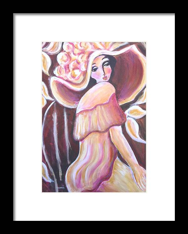 Large Hat Framed Print featuring the painting Lady in Orange Hat by Anya Heller