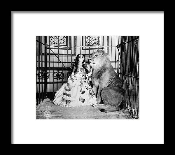 People Framed Print featuring the photograph Lady Lion Tamer Caged With Lion by Bettmann