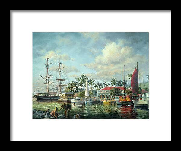 Lahaina Waterfront Framed Print featuring the painting Lahaina Waterfront, Maui by Nicky Boehme