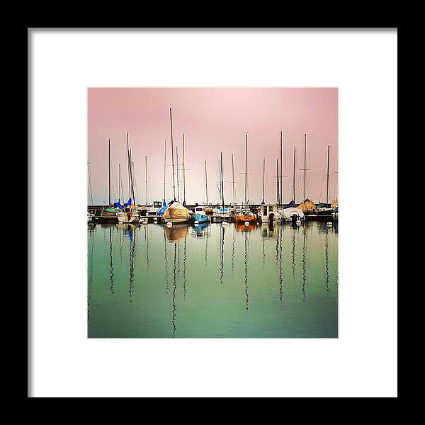 Harbor Framed Print featuring the photograph Boats in the Fog by Andrea Whitaker