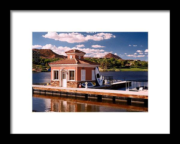 Water Framed Print featuring the photograph Lake Las Vegas Boathouse by Scott Kingery