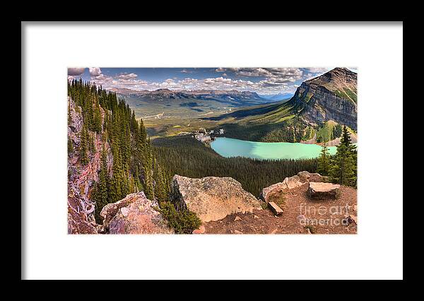 Lake Louise Framed Print featuring the photograph Lake Louise Little Beehive Panorama by Adam Jewell