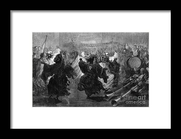 Engraving Framed Print featuring the drawing Lama Dance At Jummoo, Performed by Print Collector