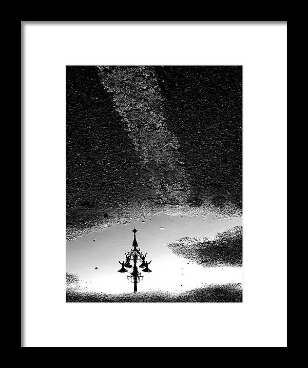 Monochrome Decor Framed Print featuring the photograph Lamp in Reflection by Prakash Ghai